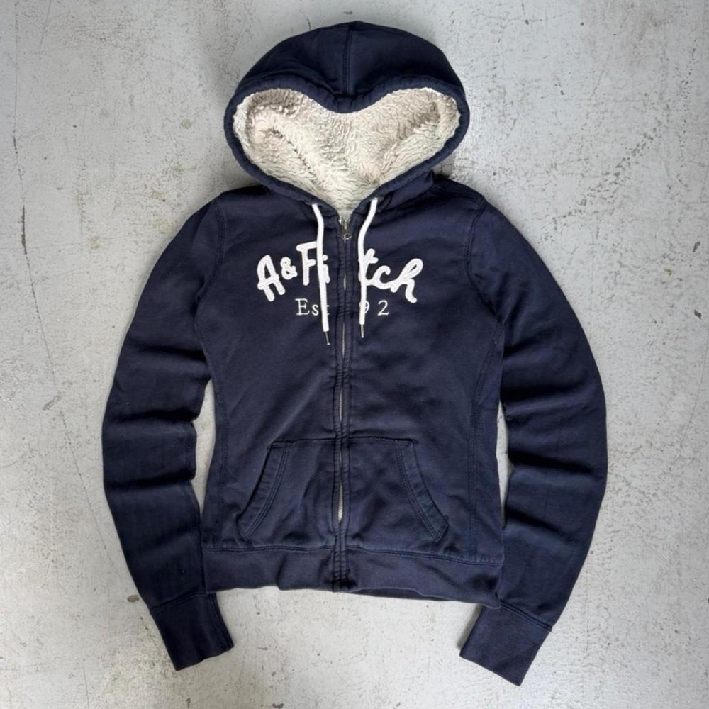 y2k abercrombie & fitch sherpa lined embroidered logo zip up jacket - Picture 1 of 6